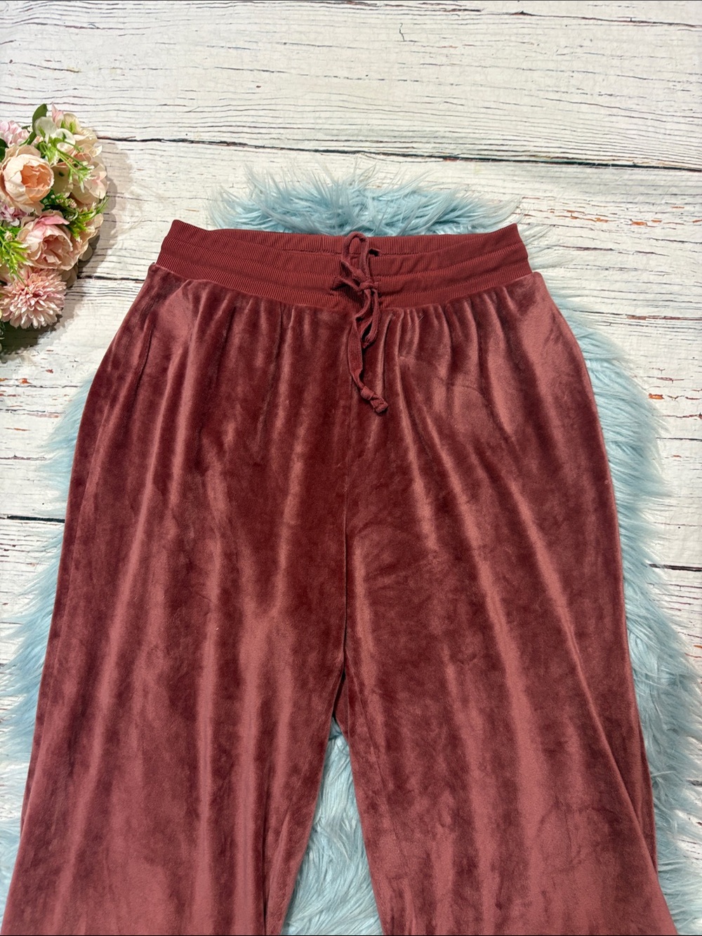 Summersalt Wide Leg The Plush Velour Lounge Pant Rosewood - Picture 8 of 8